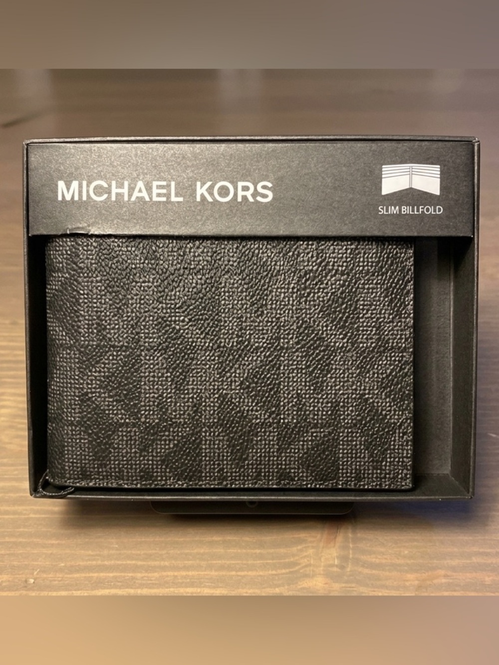 Michael Kors Jet Set Slim Billfold Wallet Black Monogram Logo Mens
